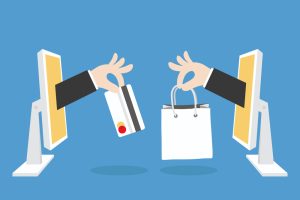 A imagem mostra uma repensentação da venda e compra online.
